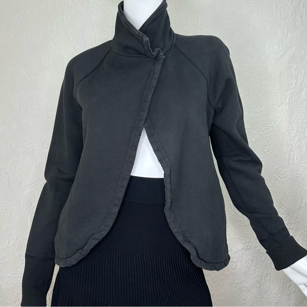 James Perse 2 (M) Distressed Black One-Snap Open Front Sweatshirt Jacket - Picture 2 of 16